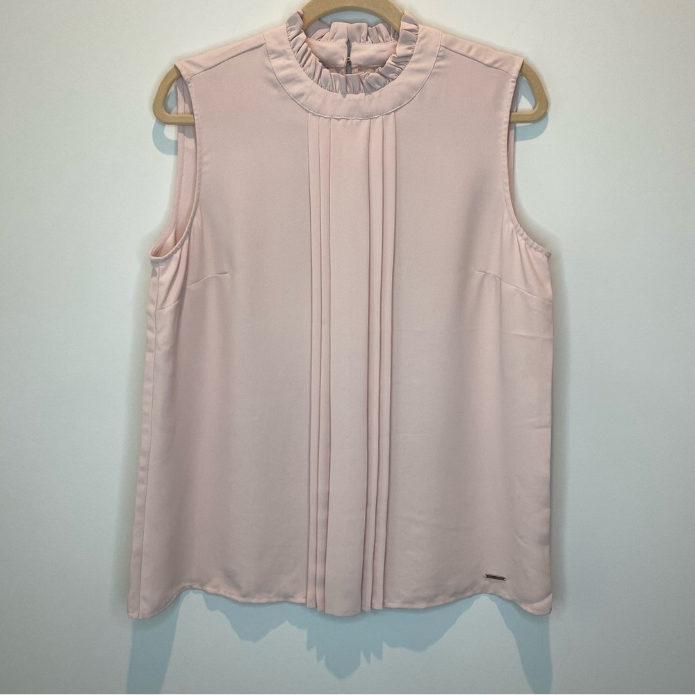 Anne Klein Sleeveless Ruffle Collar Blush Pink Tank Top Blouse size M